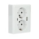 2USB 2USB dubbel stopcontact half opbouw met duo USB A+C EasyCharge 18W/3A wit glanzend (2U-449221)