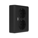 2USB dubbel stopcontact opbouw met duo USB A+C EasyCharge 18W/3A zwart mat (JP-9012F)