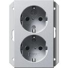 Gira stopcontact 2-voudig met randaarde 16A 250V zonder afdekraam - Systeem 55 aluminium (273103)