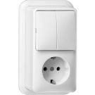 Gira combinatie serieschakelaar/wandcontactdoos met randaarde 16A 250V - zuiver wit (017511)