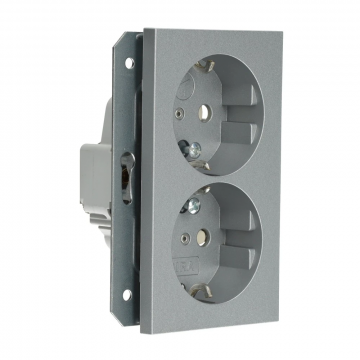 Gira stopcontact 2-voudig met randaarde 16A 250V - Systeem 55 aluminium (273526)