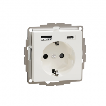 Schneider Electric stopcontact met randaard met 1x USB 1 en 1x USB C - polar wit (MTN2367-0319)