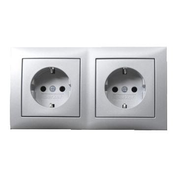 Hager dubbel stopcontact met randaarde en afdekraam - berker S.1/B.3/B.7 aluminium (47209939)