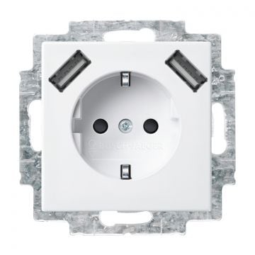 ABB Busch-Jaeger stopcontact met randaarde met 2x USB 2.4A (USB A + A) - Busch-balance SI zuiver wit (20 EUCB2USB-914)