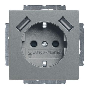 ABB Busch-Jaeger stopcontact met randaarde met 2x USB 2.4A (USB A + A) - Solo grijsmetallic (20 EUCB2USB-803)