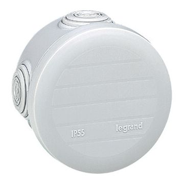 Legrand PLEXO aftakdoos rond IP55 4 kabelinvoeren membraan klikdeksel 70mm doorsnede 45mm hoog grijs (92002)