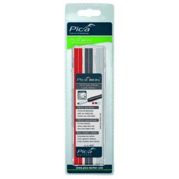 Pica navulling graphite/rood/wit t.b.v. Pica BIG Dry PI6060 2x5mm lengte 150mm set van 12 stuks in box (PI6045SB)