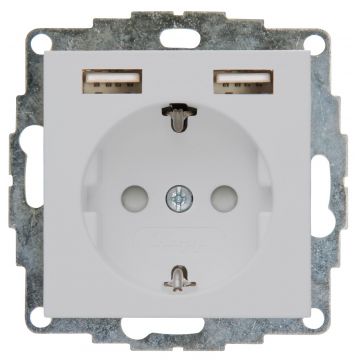 Kopp stopcontact met randaarde en 2x USB voeding (USB A) - HK07 mat grijs (296234006)