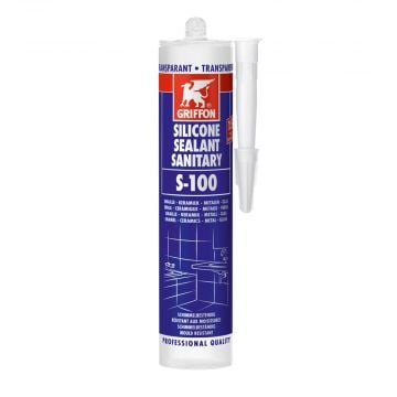 GRIFFON Silicone Sanitaire S-100 zuurhoudende siliconenkit (niet voor acryl) - koker 300ml - transparant (1249350)