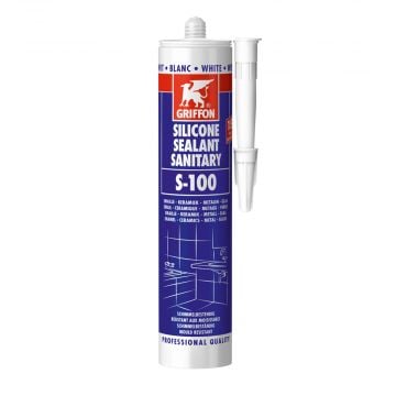 GRIFFON Silicone Sanitaire S-100 zuurhoudende siliconenkit (niet voor acryl) - koker 300ml - wit (1249325)