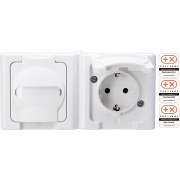 Kopp Blue Electric stopcontact met deksel en randaarde horizontaal 2-voudig IP44 arctic wit (131202003)