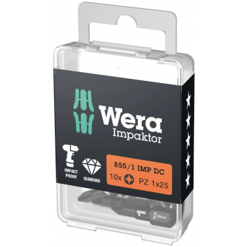 Wera bit impact pozidrive PZ1 25mm 1/4" - set van 10 stuks (05057620001)