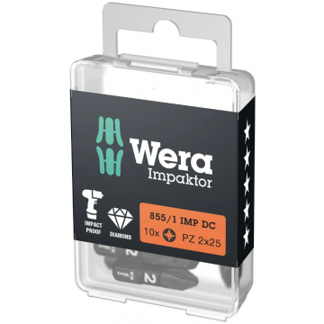 Wera bit impact pozidrive PZ2 25mm 1/4" - set van 10 stuks (05057621001)