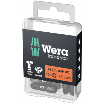 Wera bit impact pozidrive PZ3 25mm 1/4" - set van 10 stuks (05057622001)