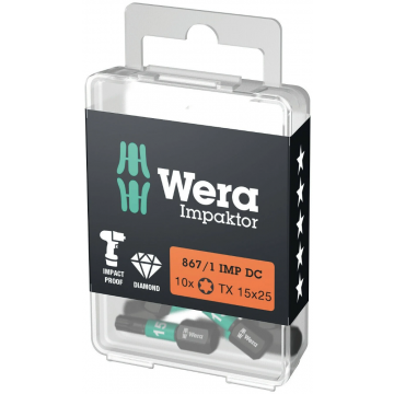 Wera bit impact torx TX15 25mm 1/4" - set van 10 stuks (05057623001)