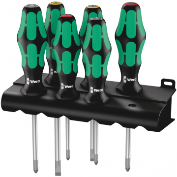 Wera schroevendraaierset 335/350/355/6 kraftform plus lasertip met houder - 6‑delig (05105622001)