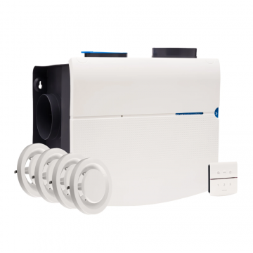 Orcon MVS-15RHB mechanische ventilatie unit 490 m3/h met ingebouwde vochtsensor, afstandsbediening 15RF en 4 MKL ventielen (21630024)