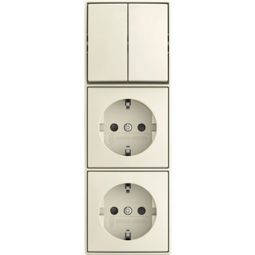 ABB Busch-Jaeger opbouw dubbele serieschakelaar en 2-voudig stopcontact met randaarde en kinderbeveiliging - Balance AP crème (2601/5/20/2 EAPBJ-522)