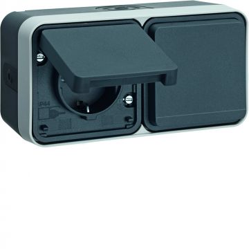 Hager W.1 stopcontact 2-voudig horizontaal IP55 (47753545)