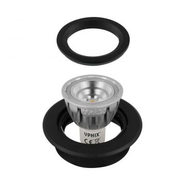 Yphix inbouwspot rond kantelbaar zwart GU10 zaagmaat Ø70mm - diameter 82mm (50114464)