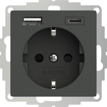 2USB universeel stopcontact met 2x USB 55x55 InCharge Pro 55 EU 15W 3A (USB A + C) - antraciet (2U-449542)