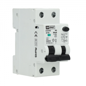 EMAT aardlekautomaat 1-polig+nul 6A B-kar 30mA 2 modules (85006400)