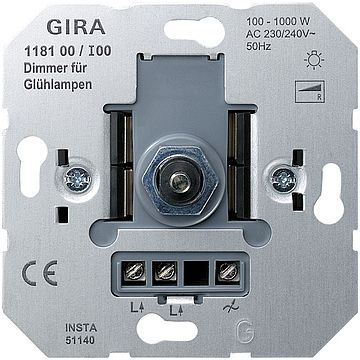 Gira 118100 gloeilampendimmer met druk-wisselschakelaar 100-1000W