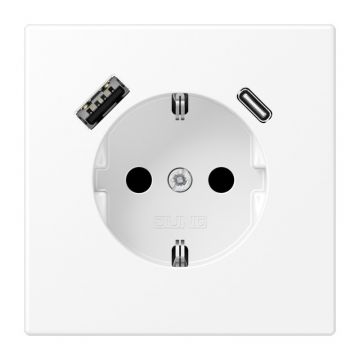 JUNG wandcontactdoos met 2x USB lader (1x type A en 1x type C, max 3A 5V) LS range - sneeuwwit mat (LS1520-15CAWWM)